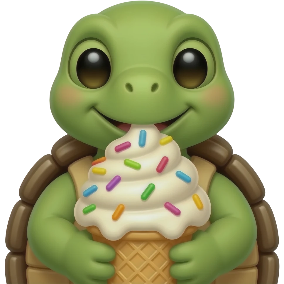 Turtle Eats big Ice Cream front facing closeup emoji