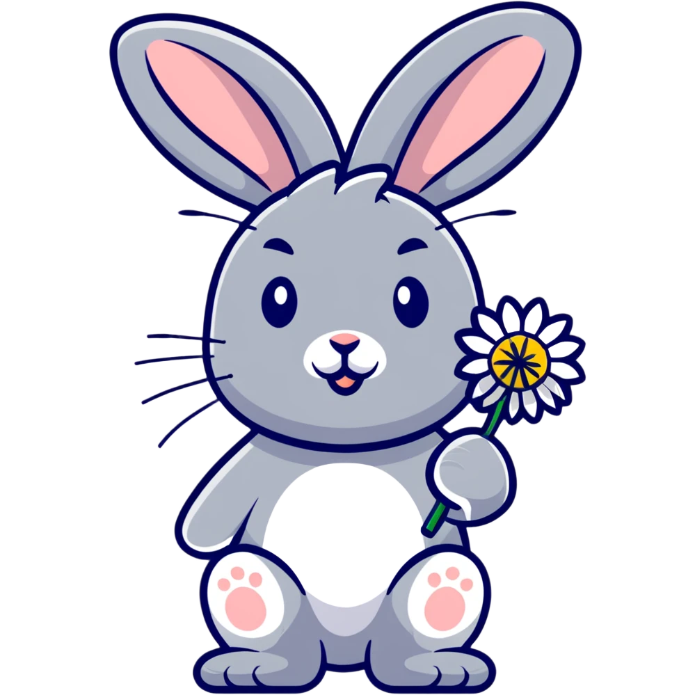 bunny holding a dandelion in the breeze, gentle spring vibe, soft pastel colors, transparent background emoji