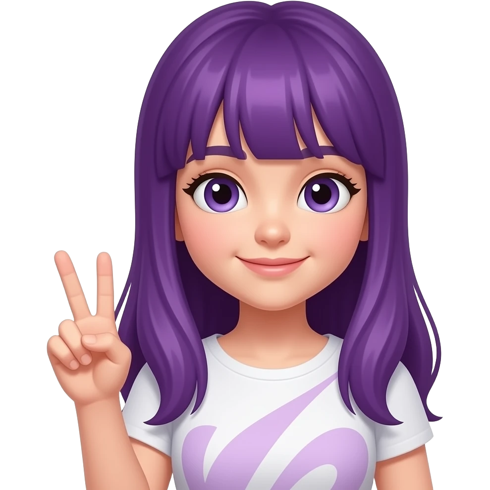 girl with long purple hair with a  HI sign emoji