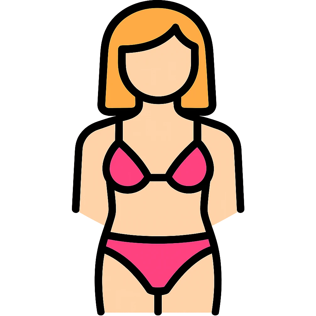 Convert this image to a color outline icon of a woman in a bikini, simple and clear style, no background. emoji