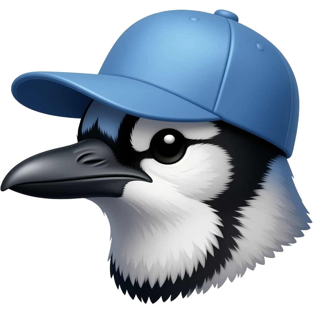 blue jay head shot. wearing baseball cap emoji