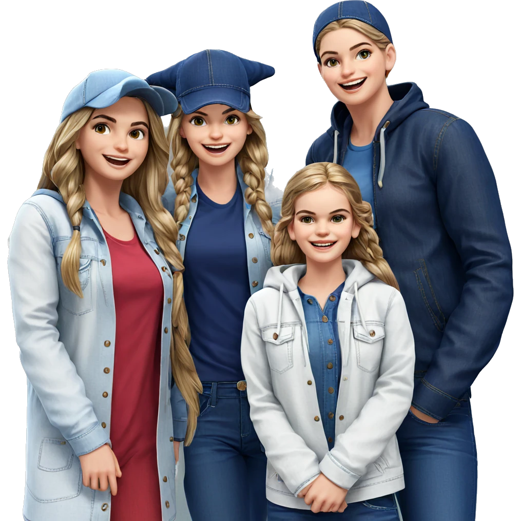 happy girls in denim hats emoji