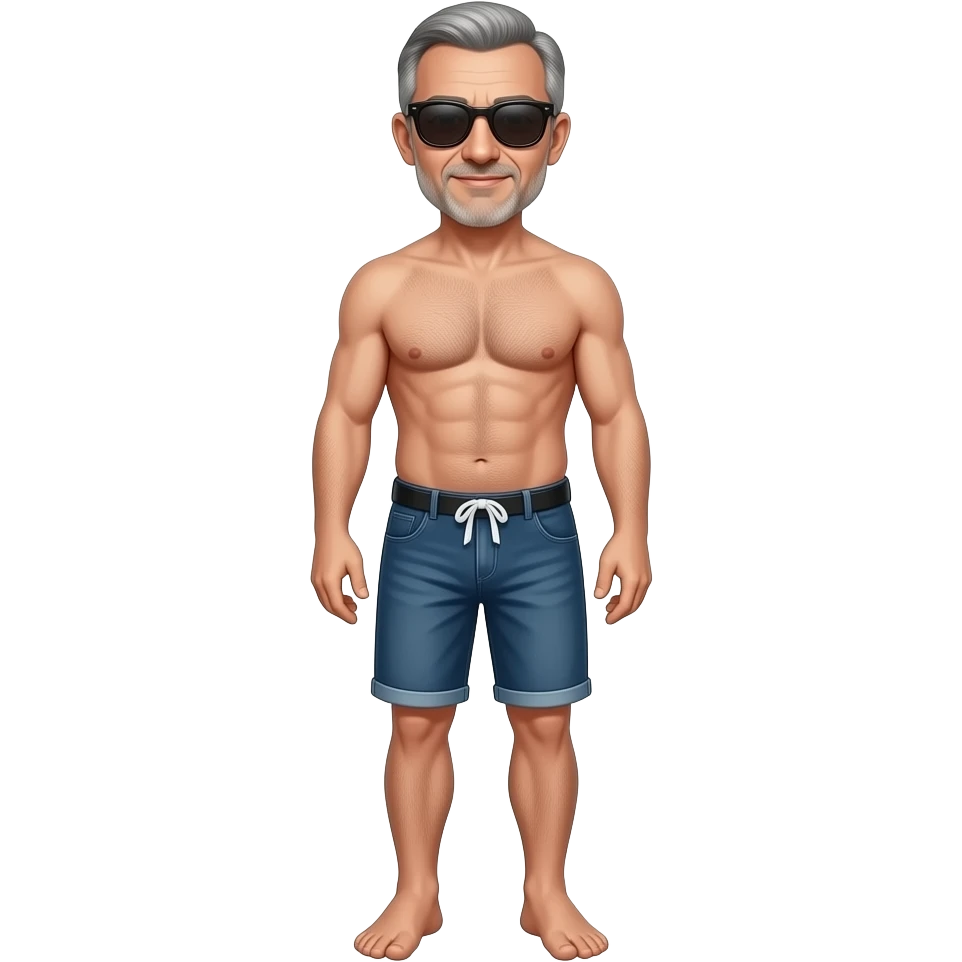 A guy, wearing sunglasses, 50 year old, full length, naked. emoji