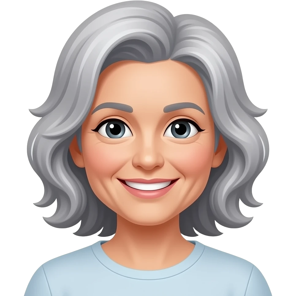 Wavy-Grey-haired-middle aged with smile emoji