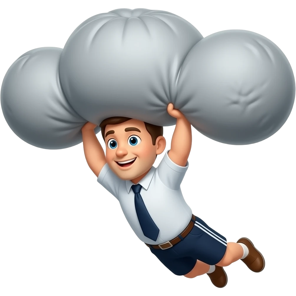 Cartoon own flying with heavy weight emoji