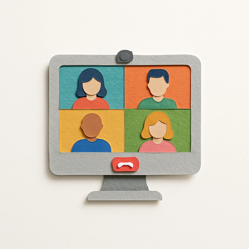 virtual zoom meeting video conference on a computer screen emoji