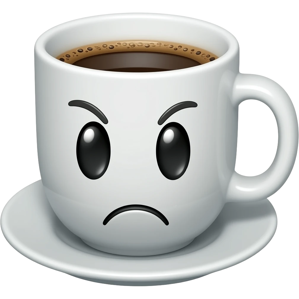 coffee cup animated whith eyes and mouth with very unhappy. emoji