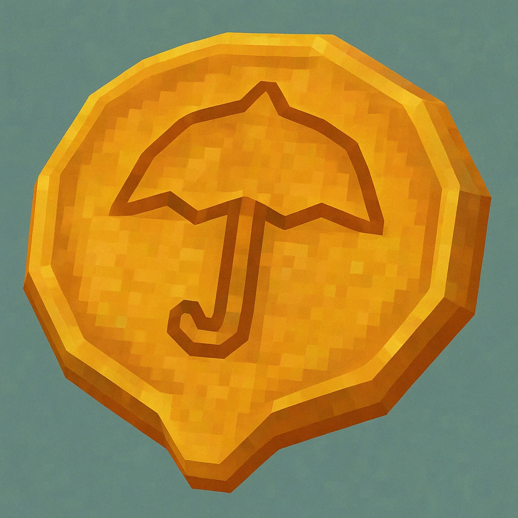 dalgona candy with umbrella shape, low poly 3D style, inspired by Squid Game emoji