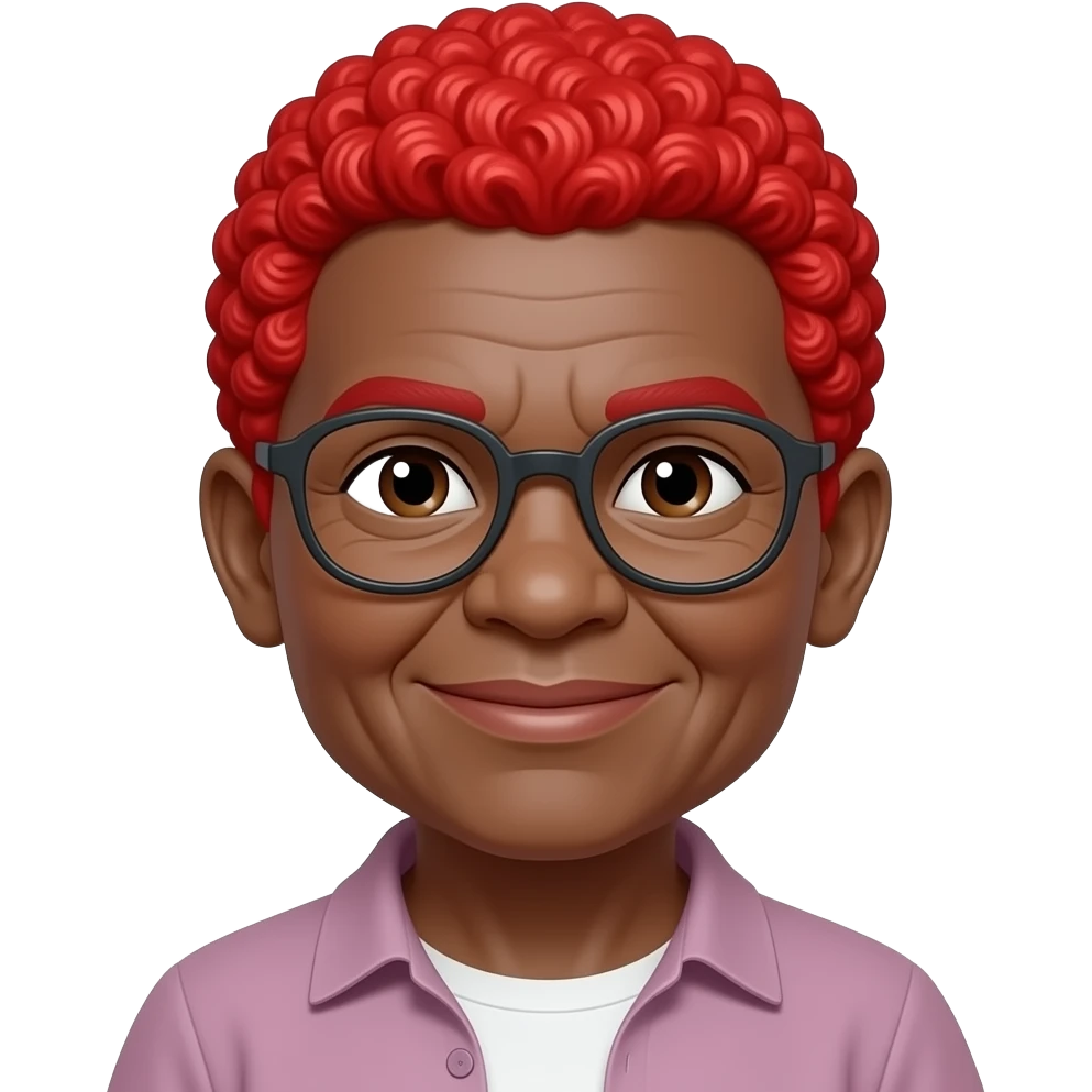 Older Black woman with a small red hair wig on her head emoji