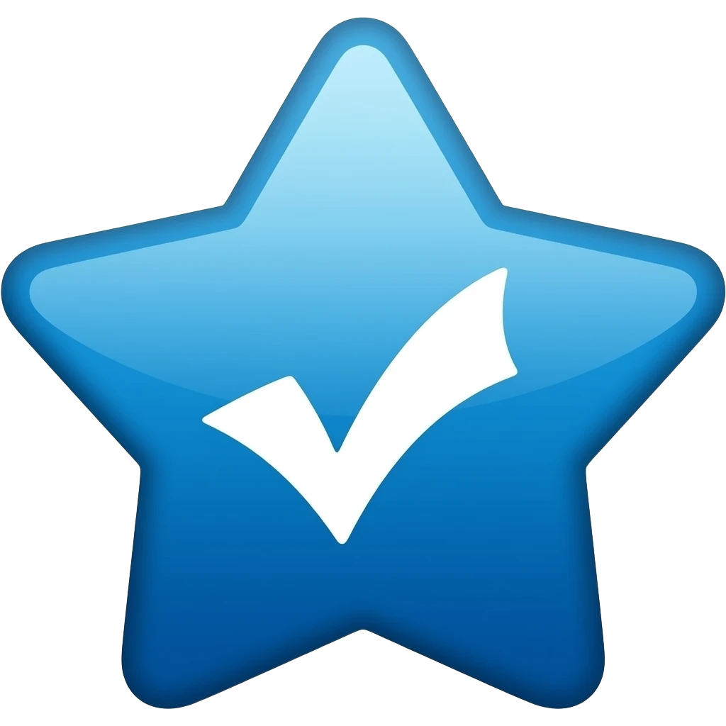 blue verification badge, rounded star shape, white checkmark, flat vector, clean, transparent background emoji
