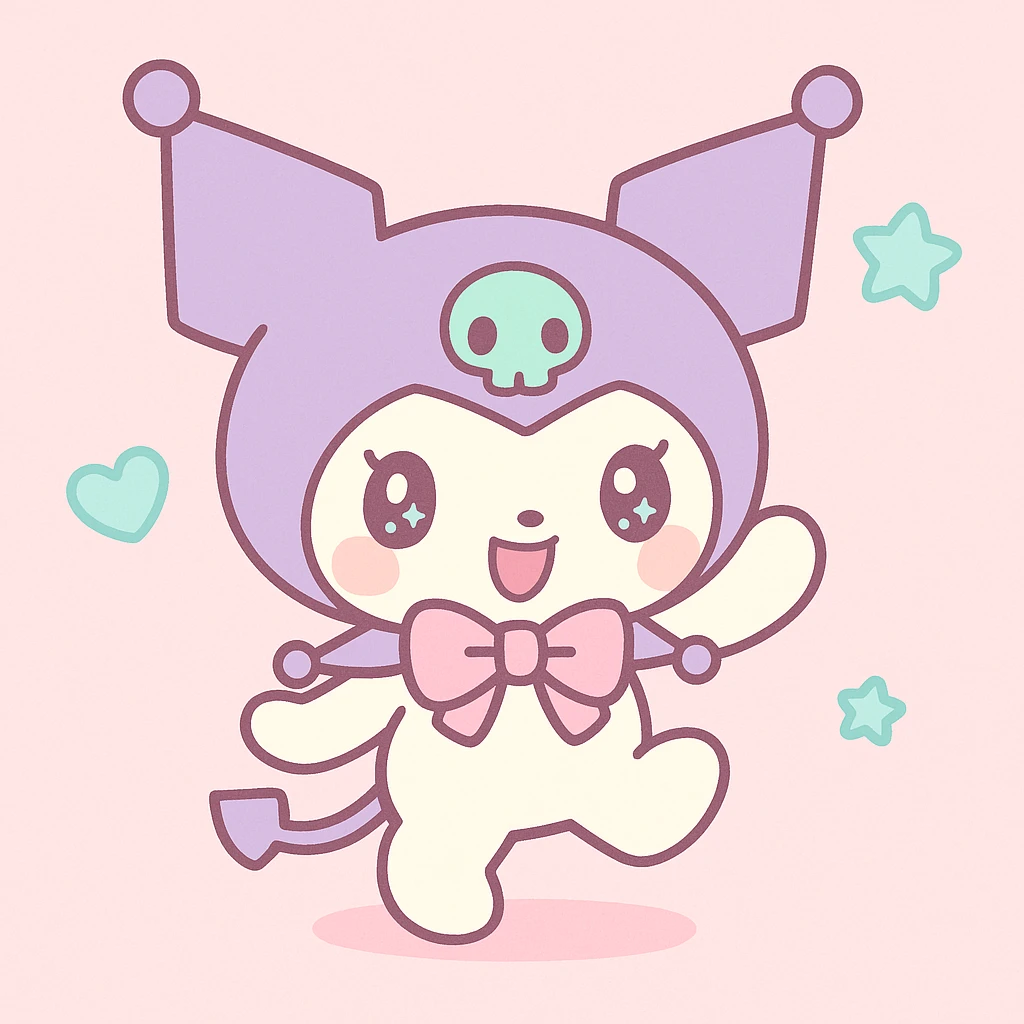 Kuromi character, chibi style, playful pose, pastel colors emoji