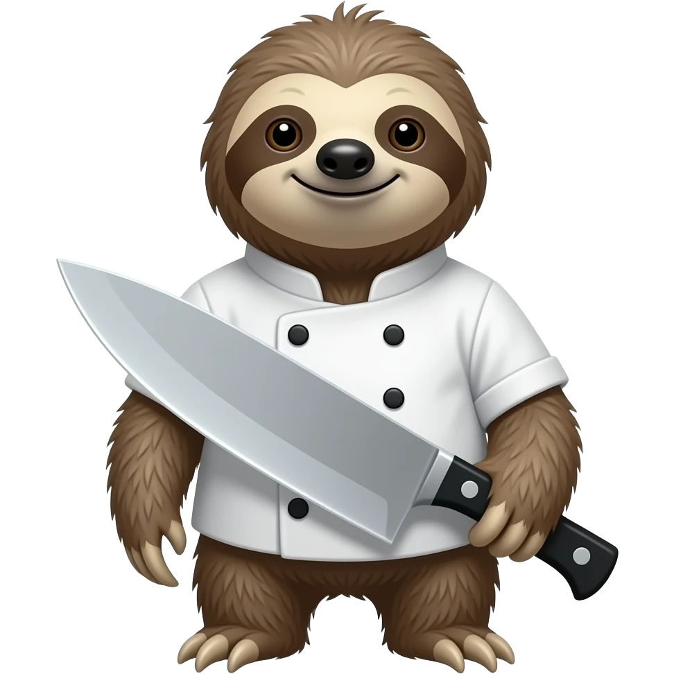 looking askance smiling evil killer sloth w big chef's knife emoji