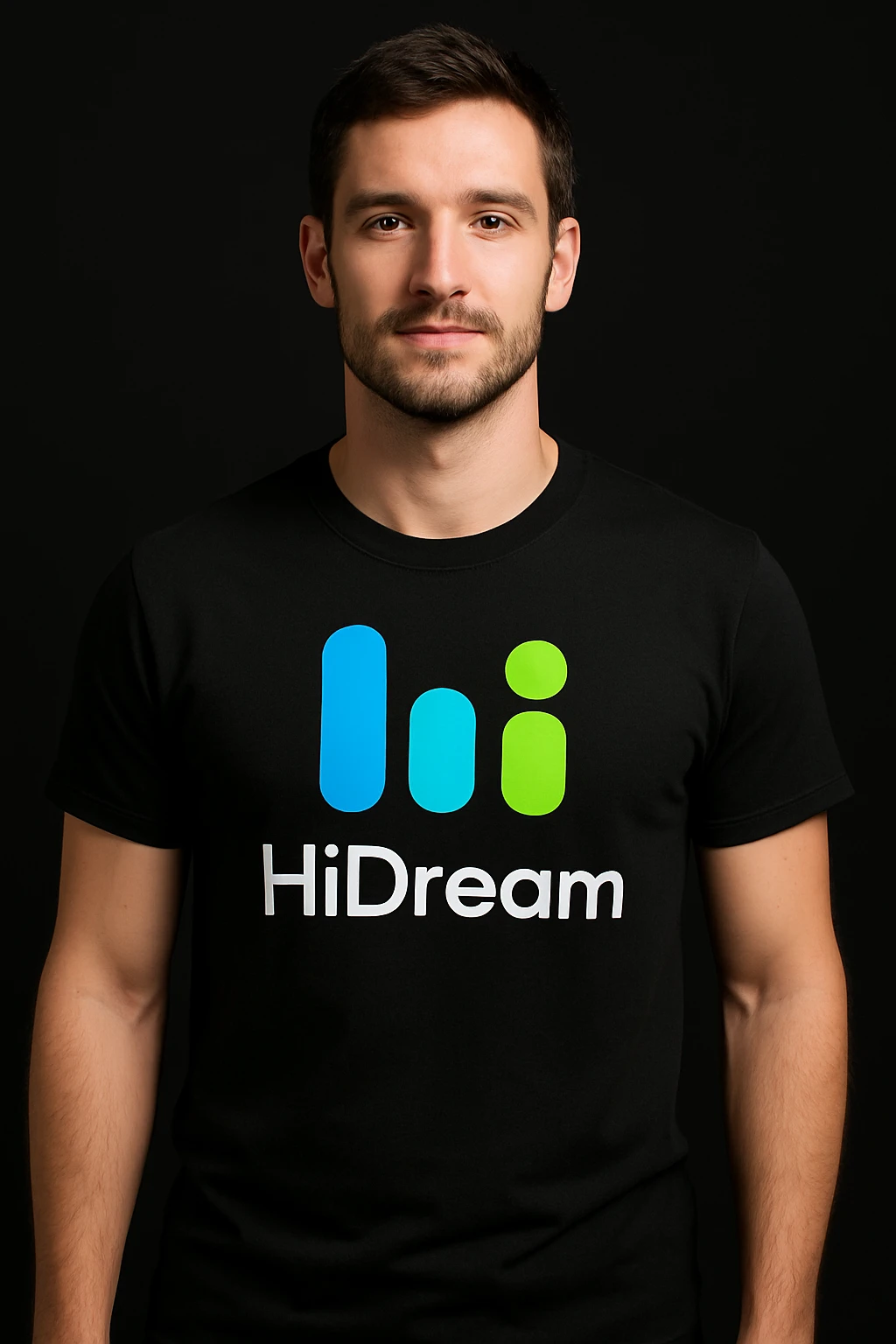 man wearing tshirt with this logo, black background  emoji