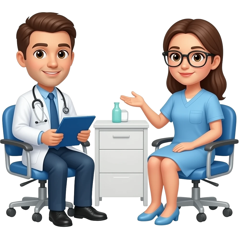consulta médica hospital con paciente y médico emoji