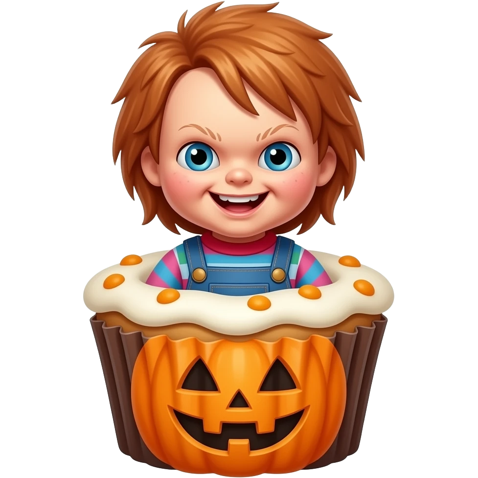 Chucky with a Halloween cupcake emoji