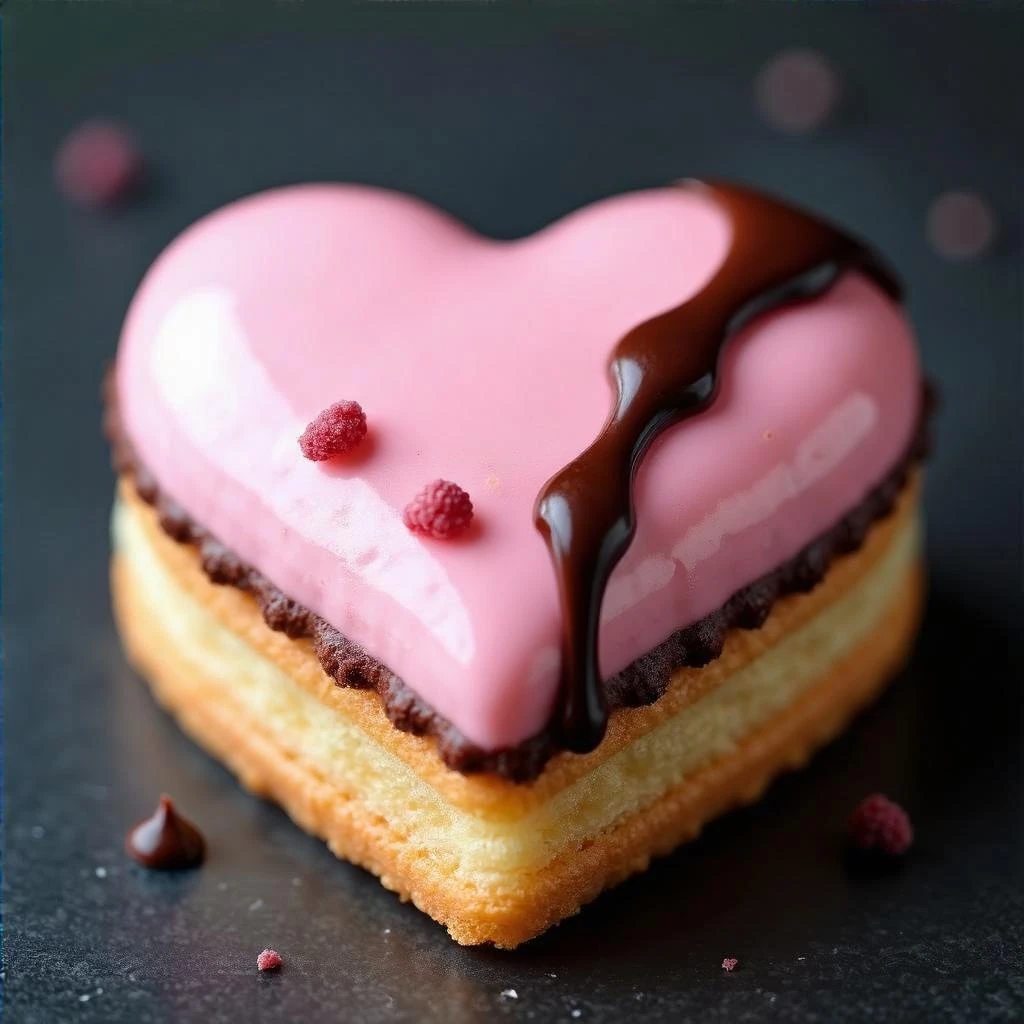 pink heart-shaped food with a chocolate drizzle emoji