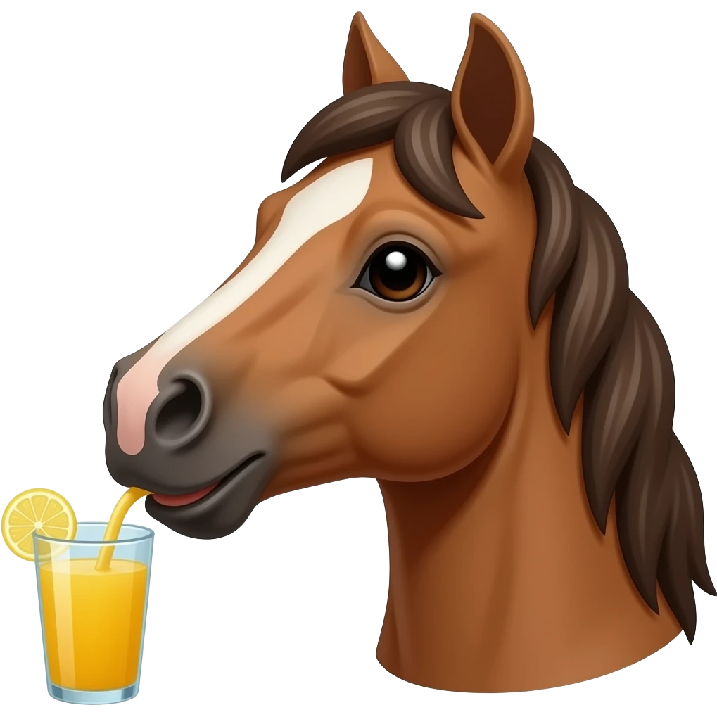 brown horse with front view face close up drinking juice emoji