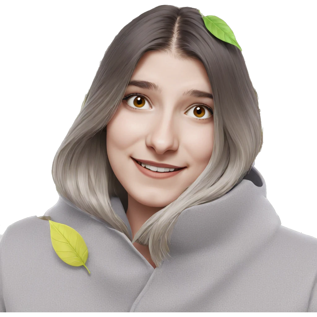 smiling girl with leaf portrait emoji