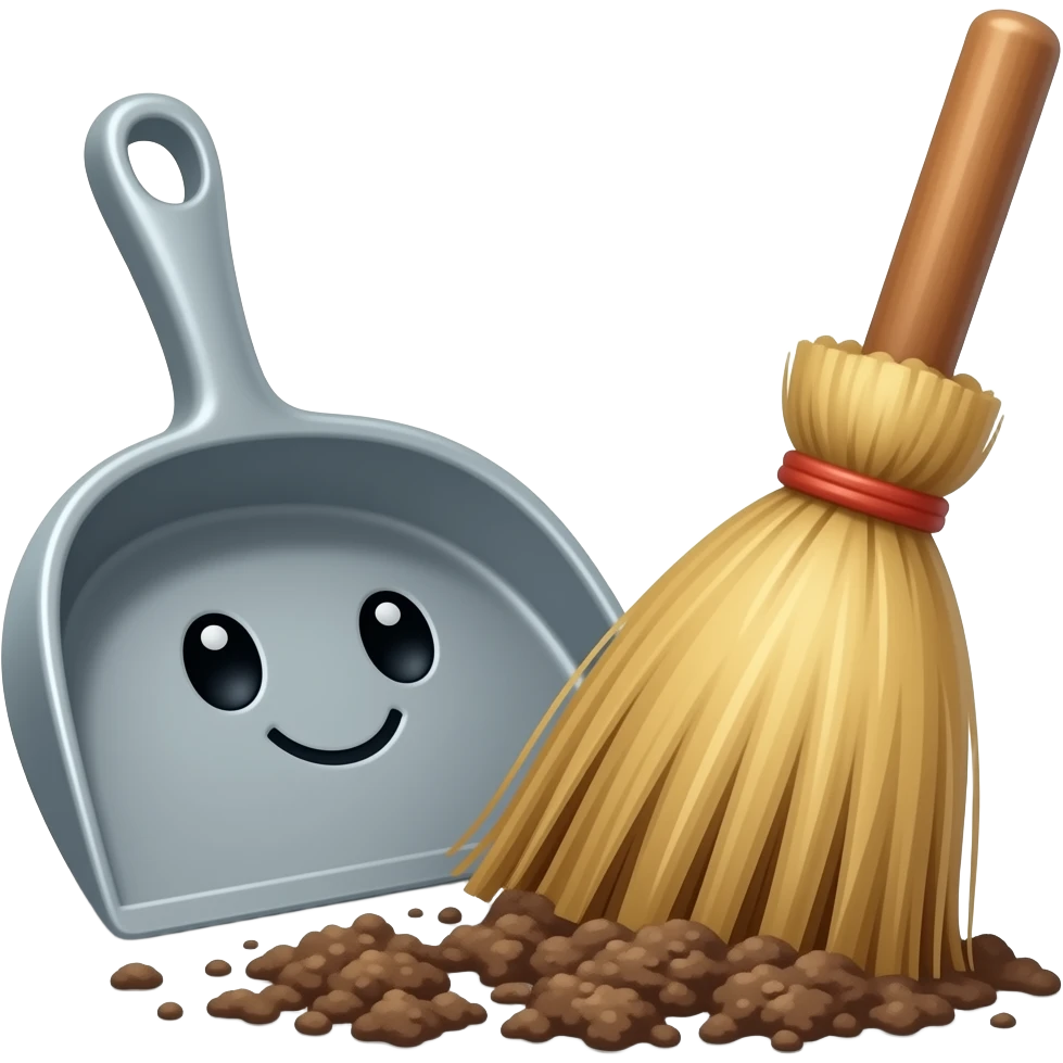 cute and happy dustpan and brush sweeping broom dust emoji