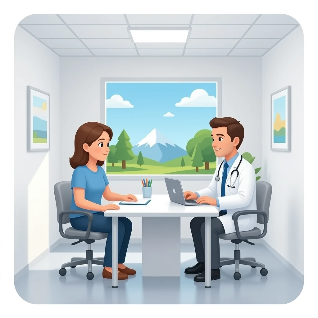 consulta de paciente con médico mesa consulta estilo apple emoji