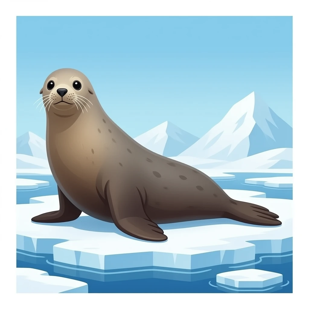 a Picture of a seal background is the antartica with snow and ice and water emoji