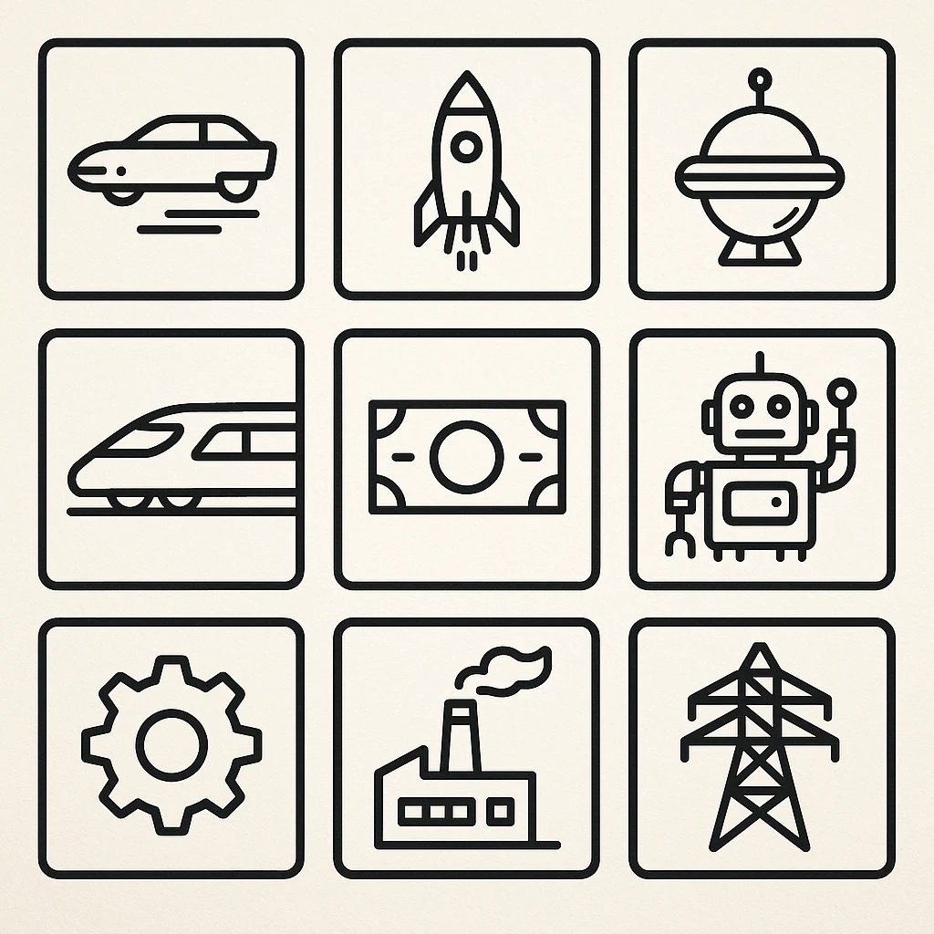 large resolution square minimal icons, space semiotic, black print on white background, square outline icons, sleek symbols, transportation, economy, engineering, industry. Designed for signage. futuristic dystopian futurepunk cyberunk emoji