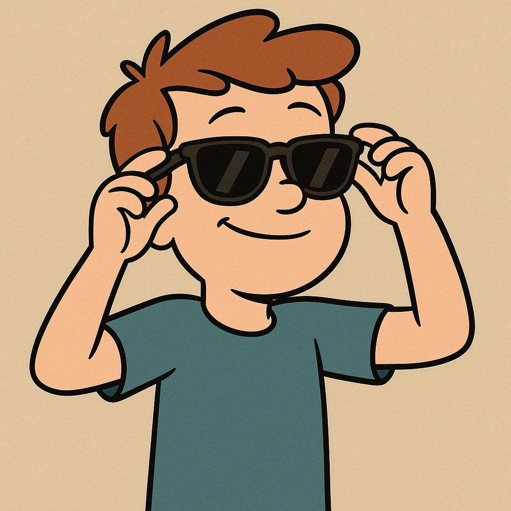 A boy wearing his sunglasses emoji
