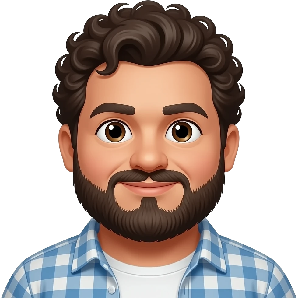 Fat Mexican guy with a disconnect beard and curly hair emoji