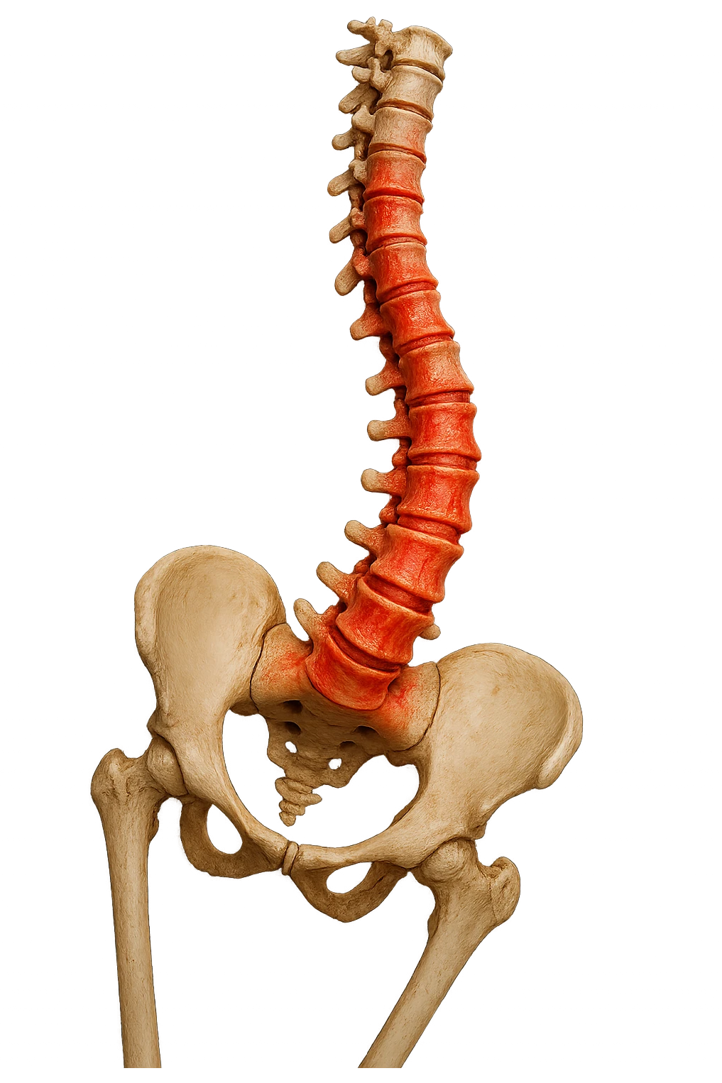 SPINA DORSALE STORTA E INFIAMMATA CON BACINO UMANO ANATOMICO REALISTICO INCLINATO, iperrealistica 4k emoji