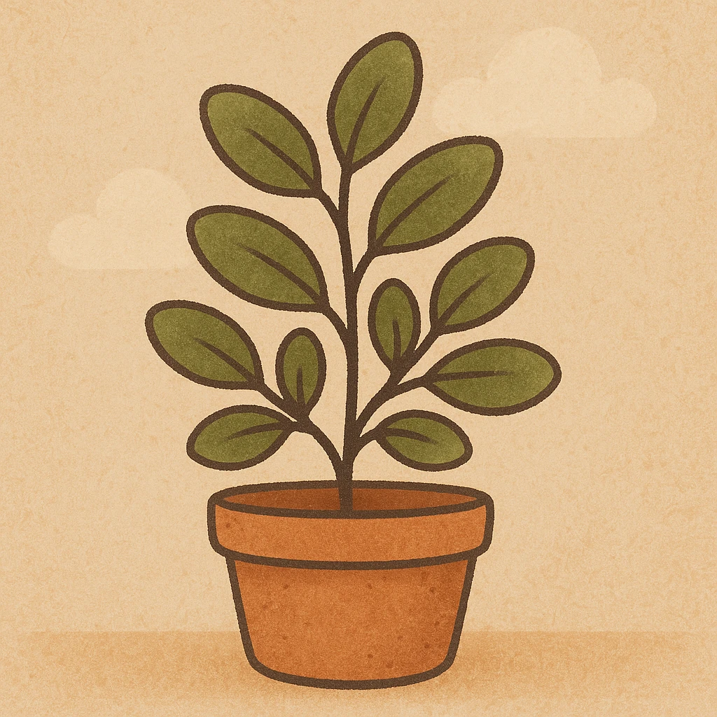a leafy plant in a pot in warm flat colors emoji