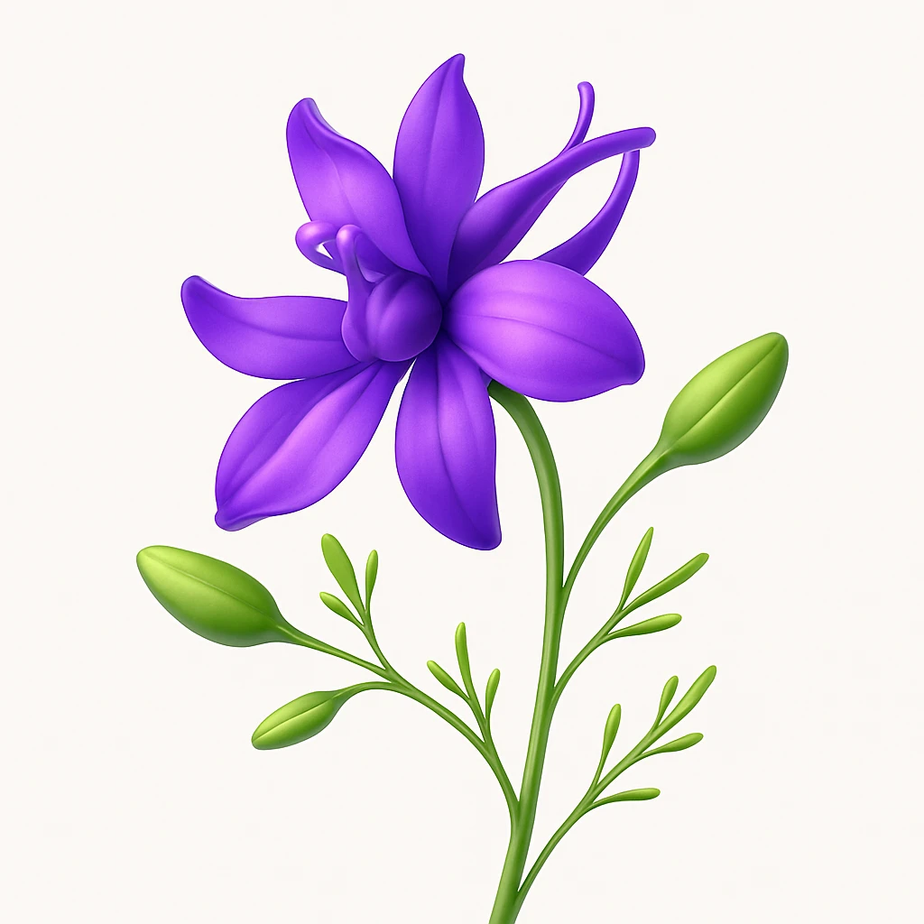 Redraw this purple wildflower in a modern 3D iOS style (GPT Image). Add volume, expressive light and shadow, and a clean background. emoji