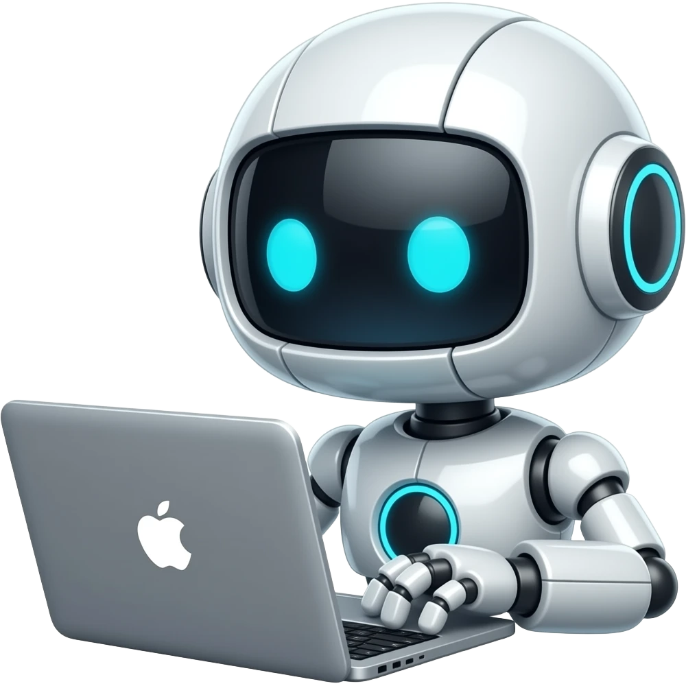 cute robot  use mac book -- acting link it lookfor sth emoji