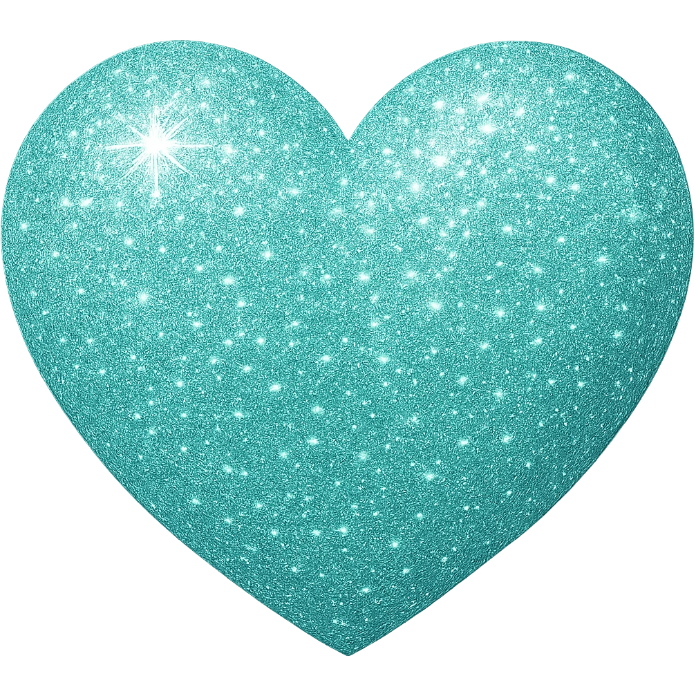 Make the mint color heart glittery with sparkling glitter effect, keeping the background transparent. Focus on enhancing the glitter texture and shine on the mint color heart. emoji