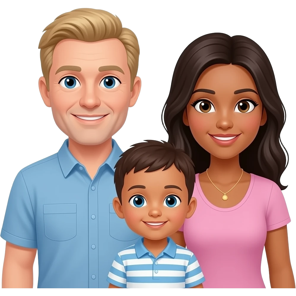 Family of 3 , blond older dad , black  younger mom and mix baby boy emoji