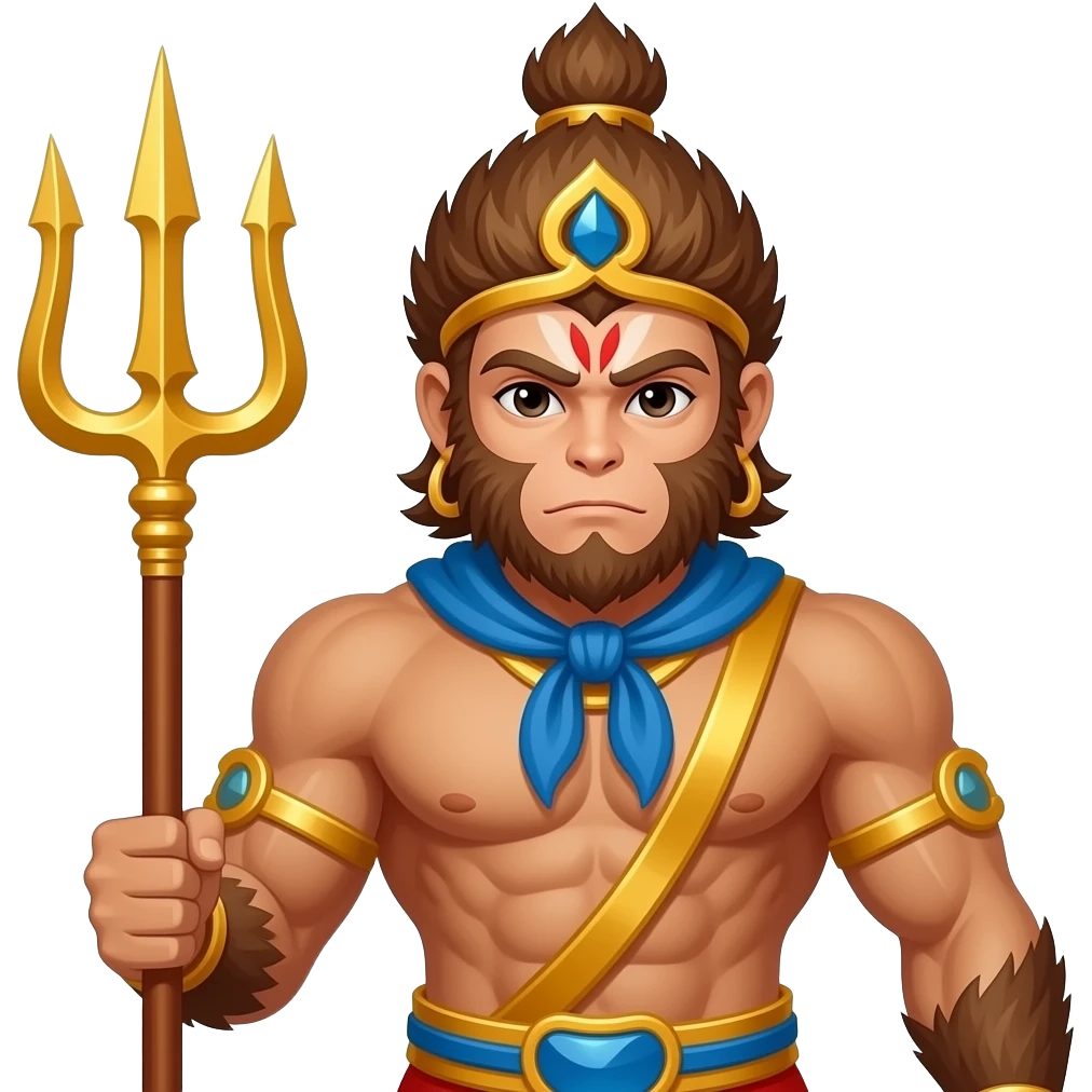 Hanuman forte, musculoso com tridente emoji