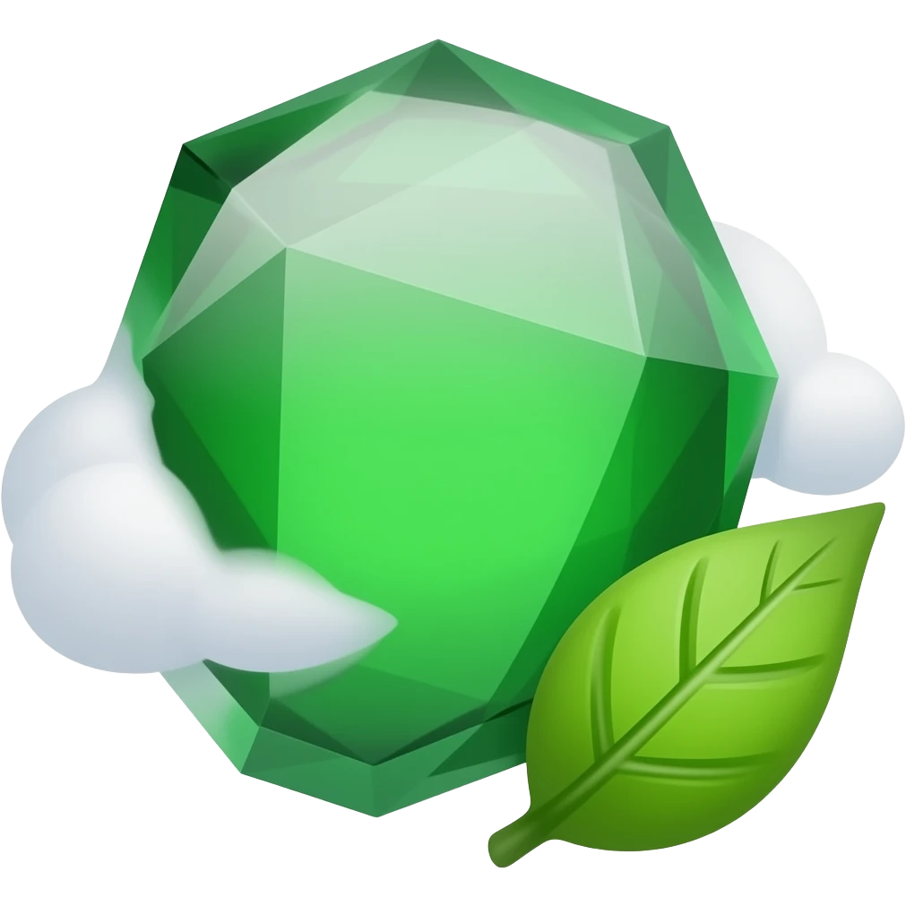 green emerald with cloud and leaf emoji