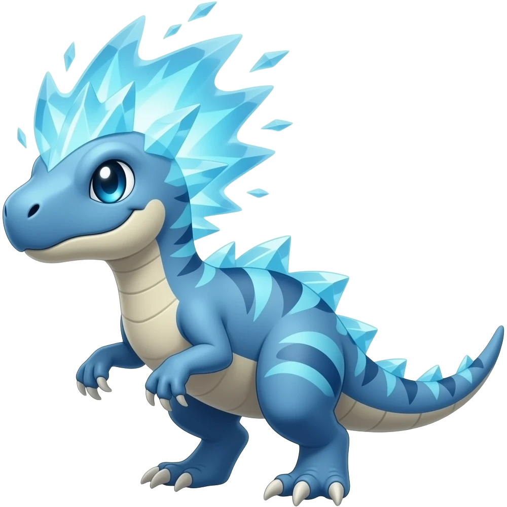 real blue raptor fakemon with ice above like burning with ice emoji
