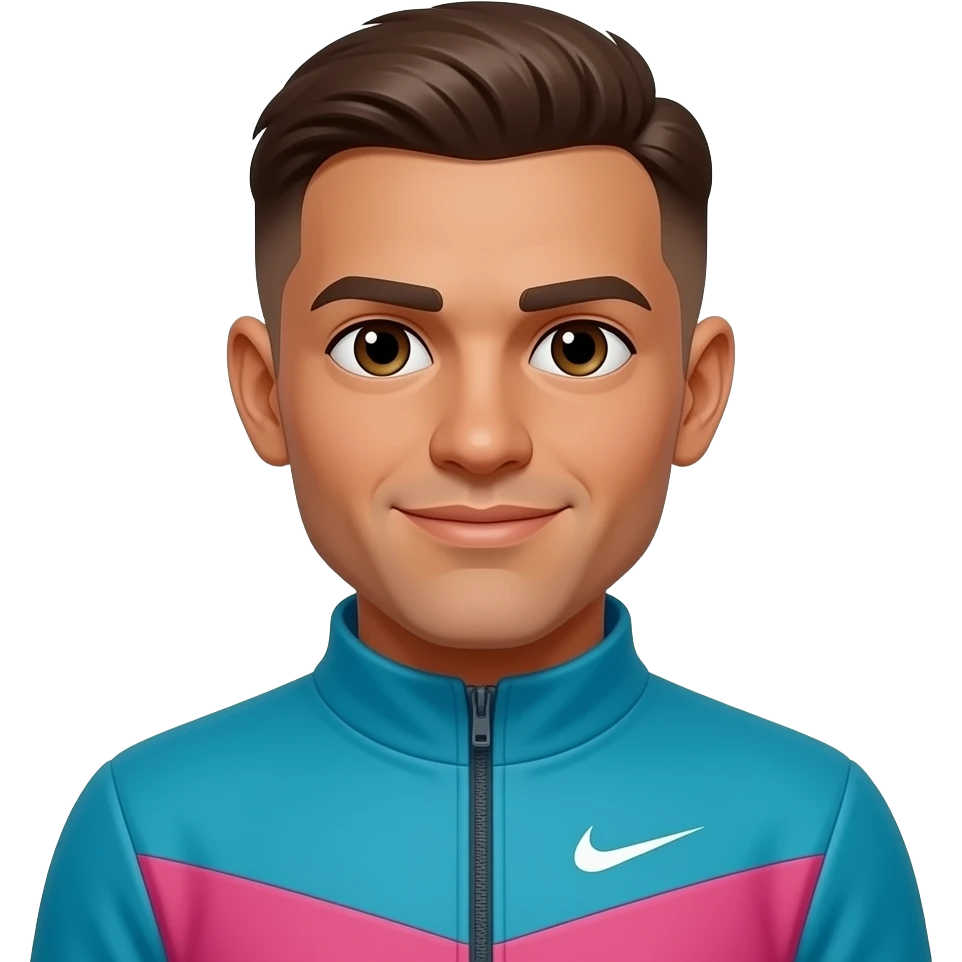 Make a blue teal and pink Nike tech for a man who has brown low taper fade with tan skin emoji