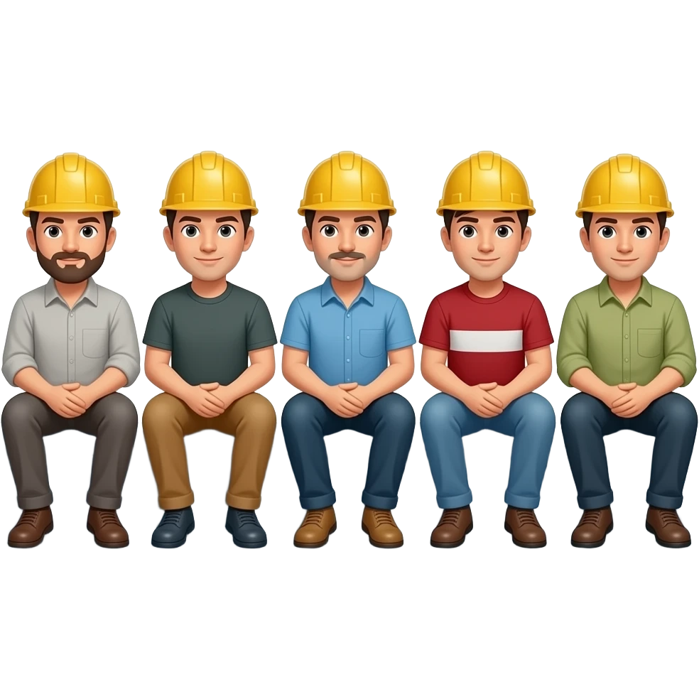 5 men in hard hat sitting on metal roof emoji