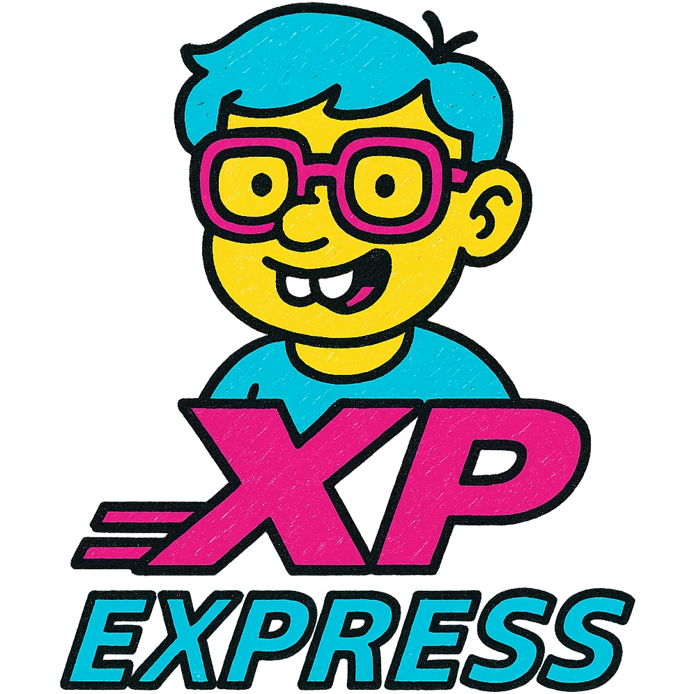 funny, cringe nerd club logo for 'xp express', inspired by DHL Express emoji