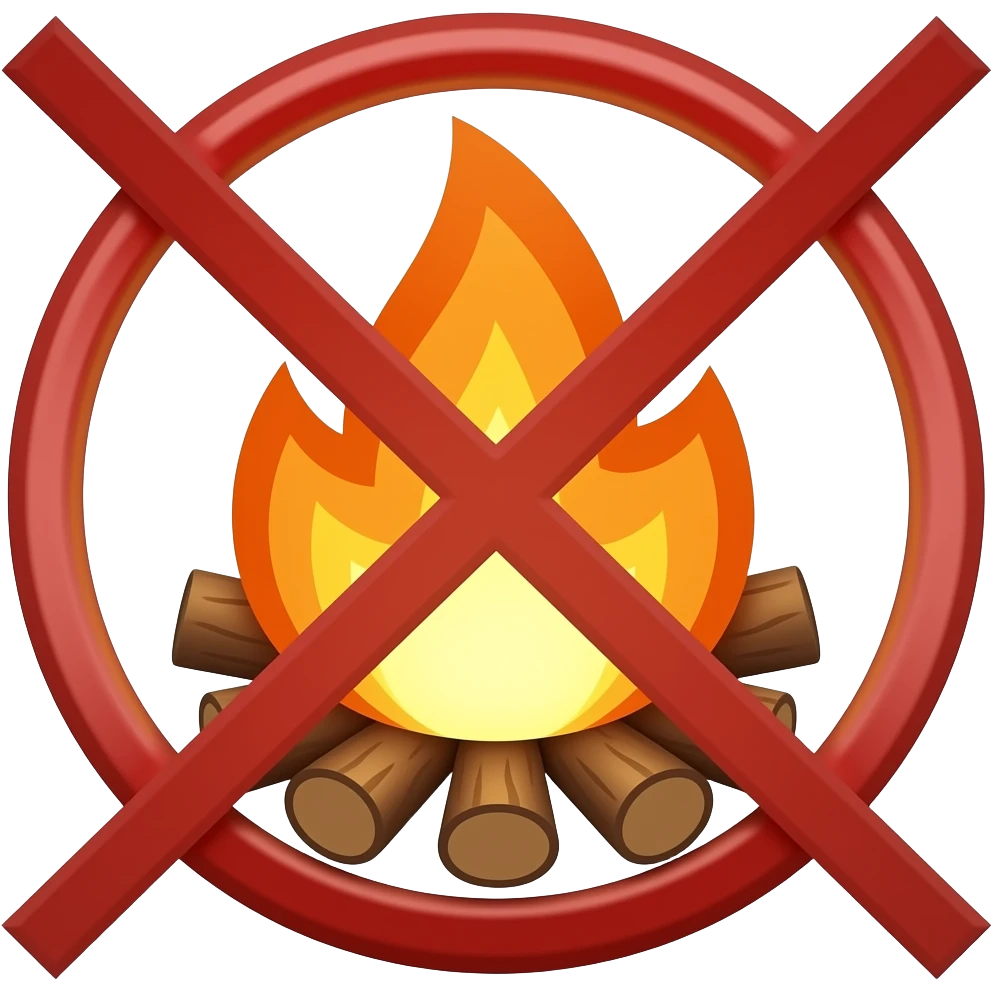 Small fire with wood and a red cross forbiden emoji
