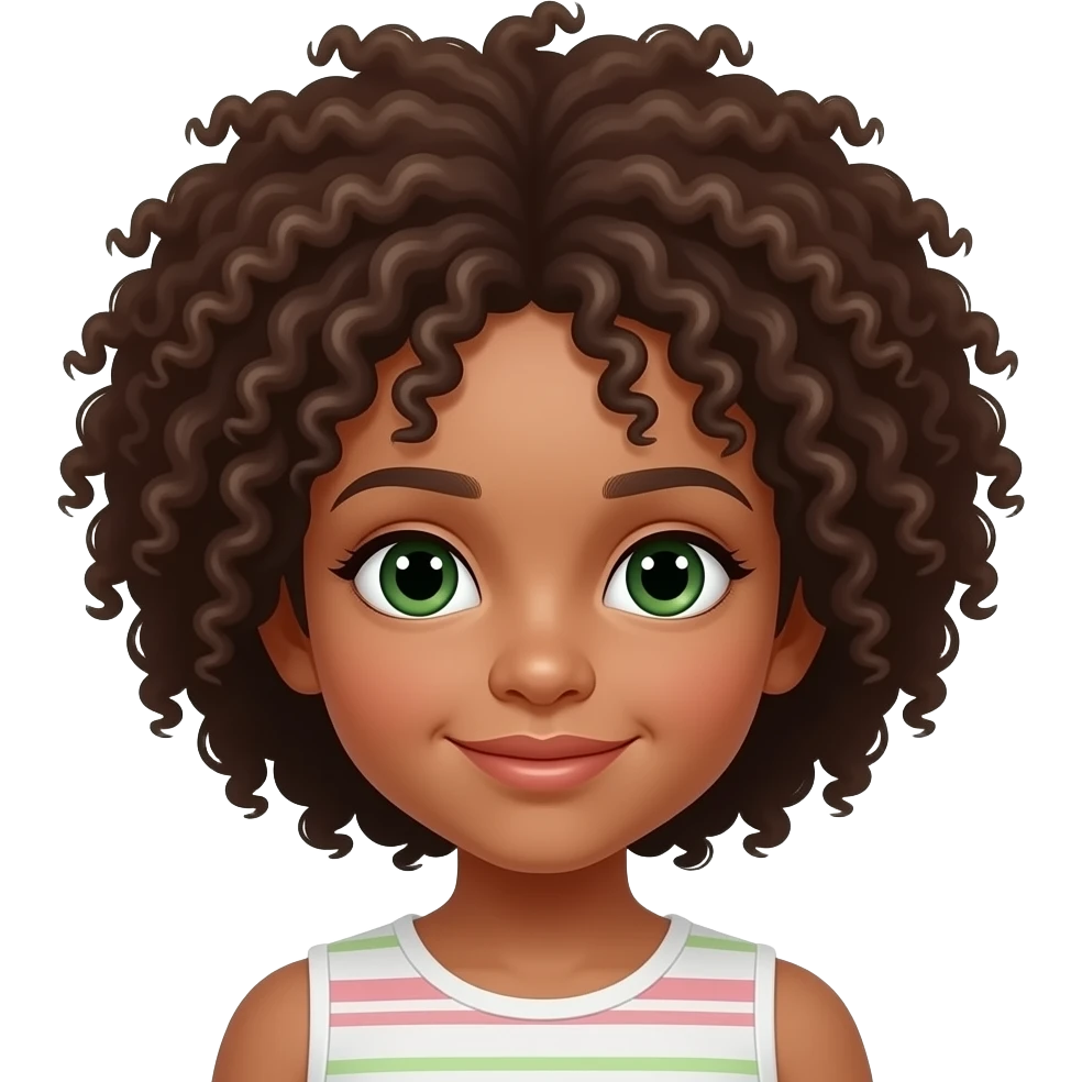 Niña pequeña pelo afro rubio ojos verdes oscuros piel blanca emoji