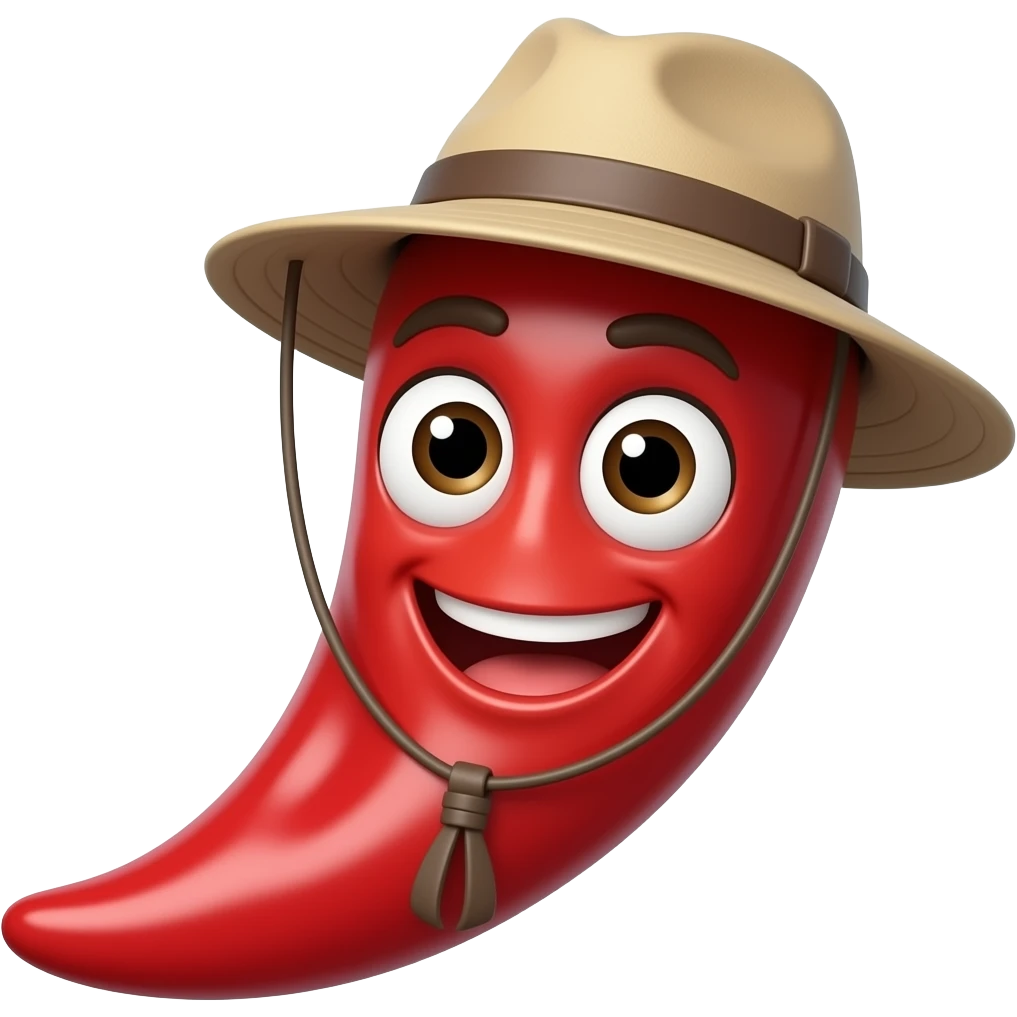 Chilli Pepper with safari Hat closeup emoji
