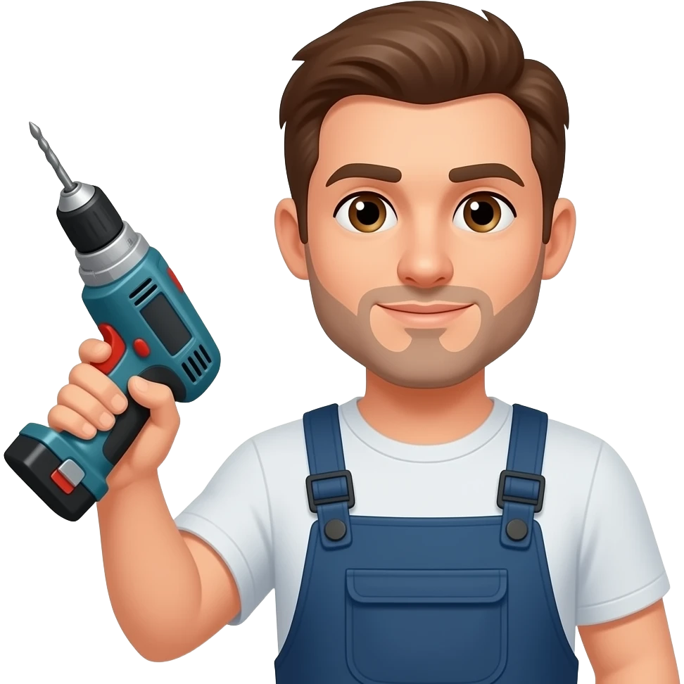 man using electric drill, no beard emoji