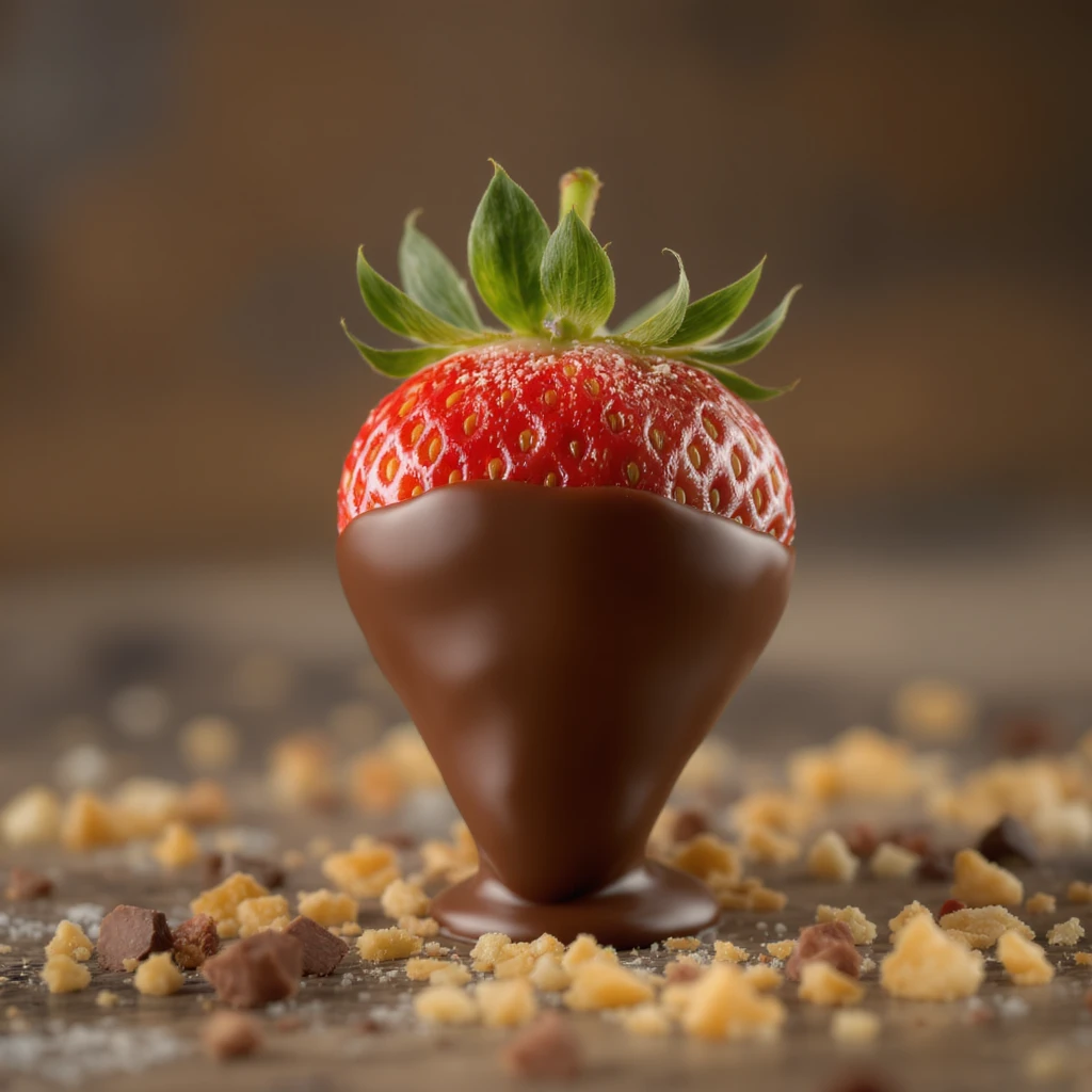 a strawberry dipped in chocolate, realistic style, high detail, professional photography emoji