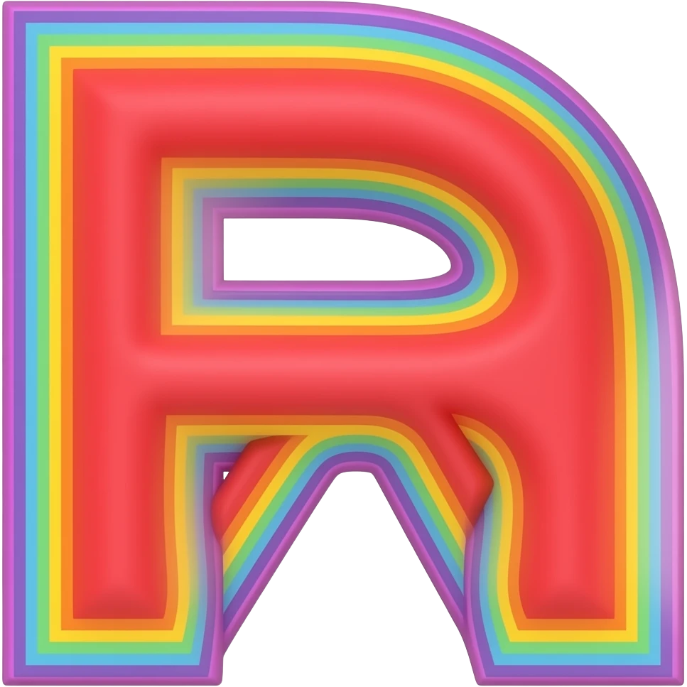 name "Pride" in raspberry red 3D style typography lettering, each color of the rainbow as a border outlined around each letter, isolated, 3d rendering, no emoji icons no emoji faces and must have no human figures emoji