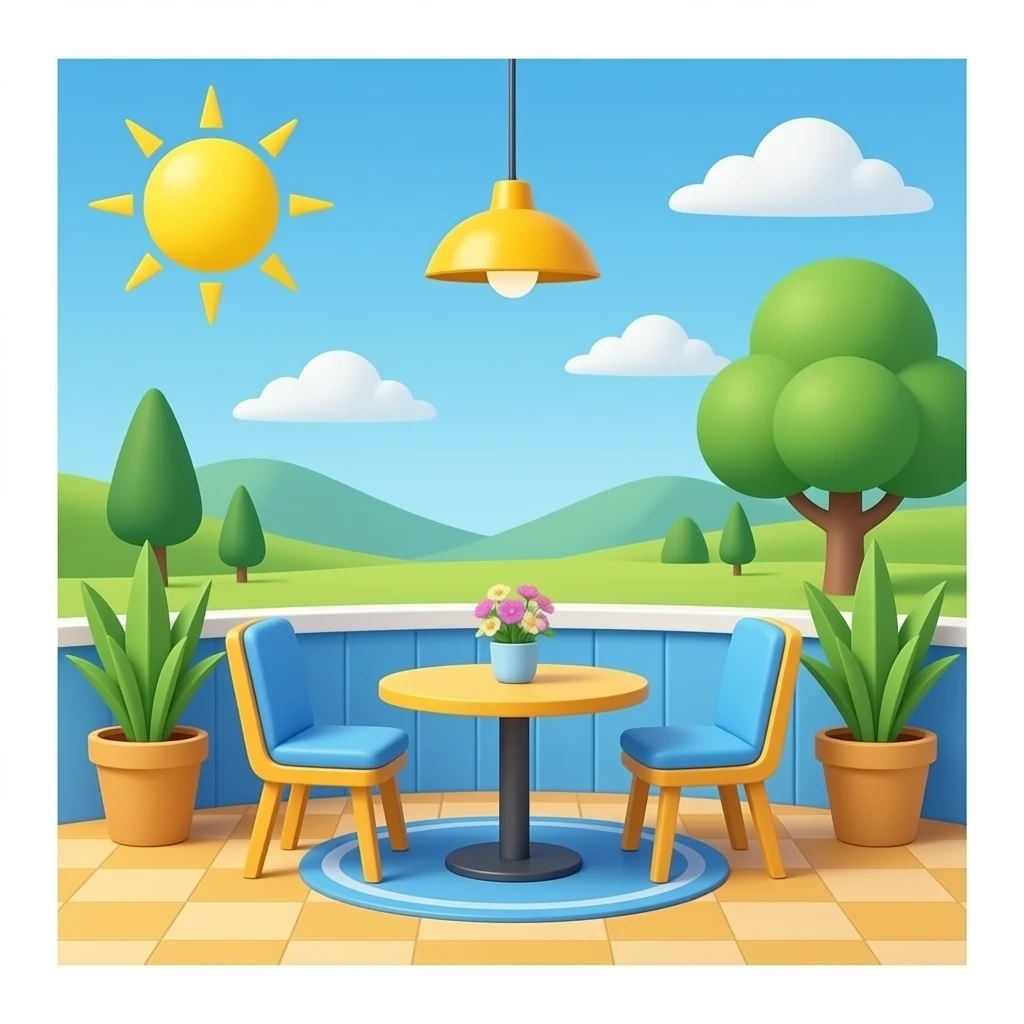 blue yellow Cute cafe corner, transparent background inspired by barbie colour pallete emoji