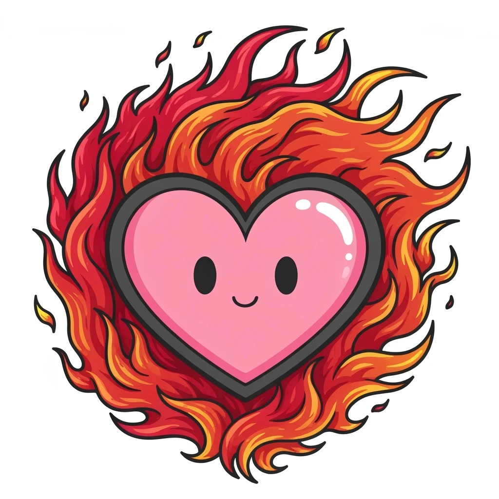 cute emo heart with flames emoji