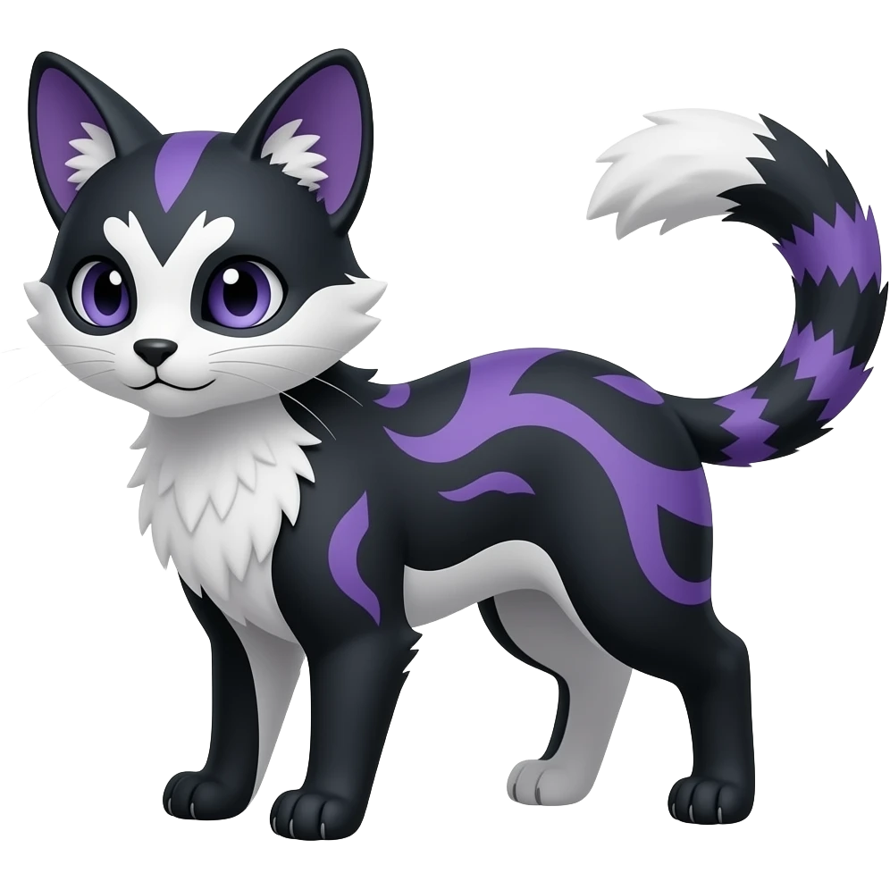 randomly marked Asian oriental fine lanky neat beautiful realistic indigo and violet-purple and black and white Civet-Genet-Vernid-Fakémon-hybrid emoji