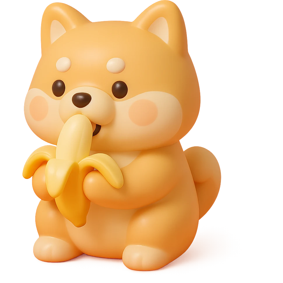 Shiba inu, eating banana emoji